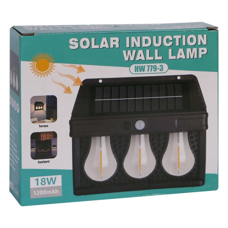 Solar Sensörlü 3'lü Retro Ampul Tasarımlı Dış Mekan Duvar Lambası