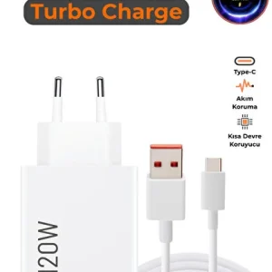 120W Hızlı Şarj Cihazı - Type-C Kablolu Adaptör Seti (Güvenli ve Kompakt Şarj Aleti)